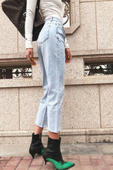 Vaqueros rectos vintage con dobladillo deshilachado